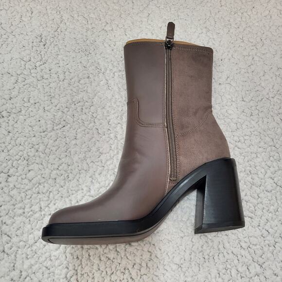 NIB Franco Sarto Penelope Mid Calf Chunky Heel Bootie Shadow Grey Leather 5 M - Picture 4 of 9